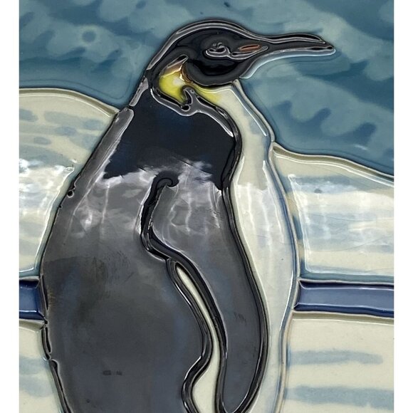 Art Tile Decorative Trivet Hanging Wall Penguins raise relief handpainted 8 x 8 - Picture 6 of 10